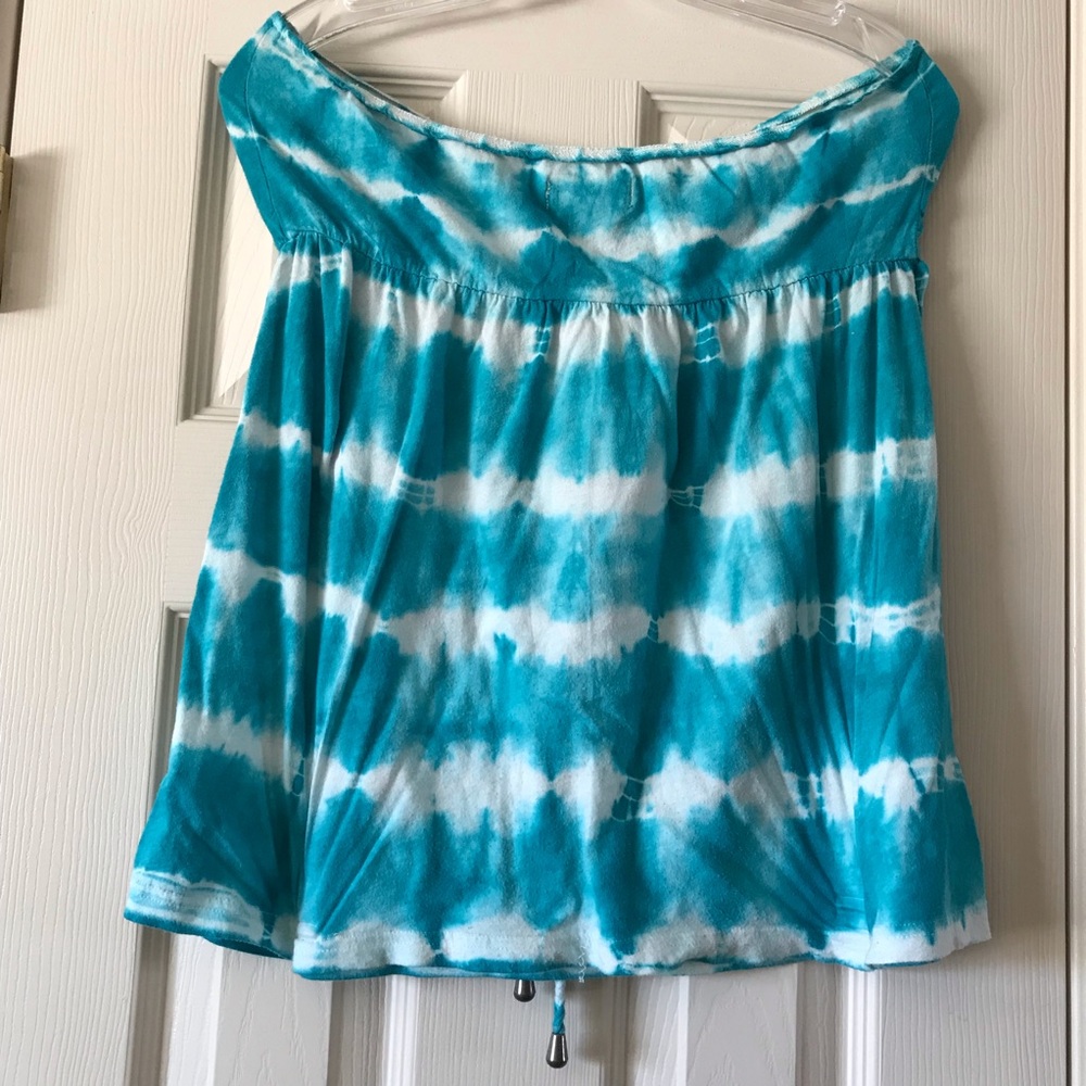Turquoise Blue and White Tie-dye Tube Top - Picture 2 of 4
